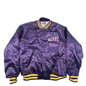Swingster Vintage 80s 90s Utah Jazz Purple Satin Bomber Jacket NBA XL Made USA